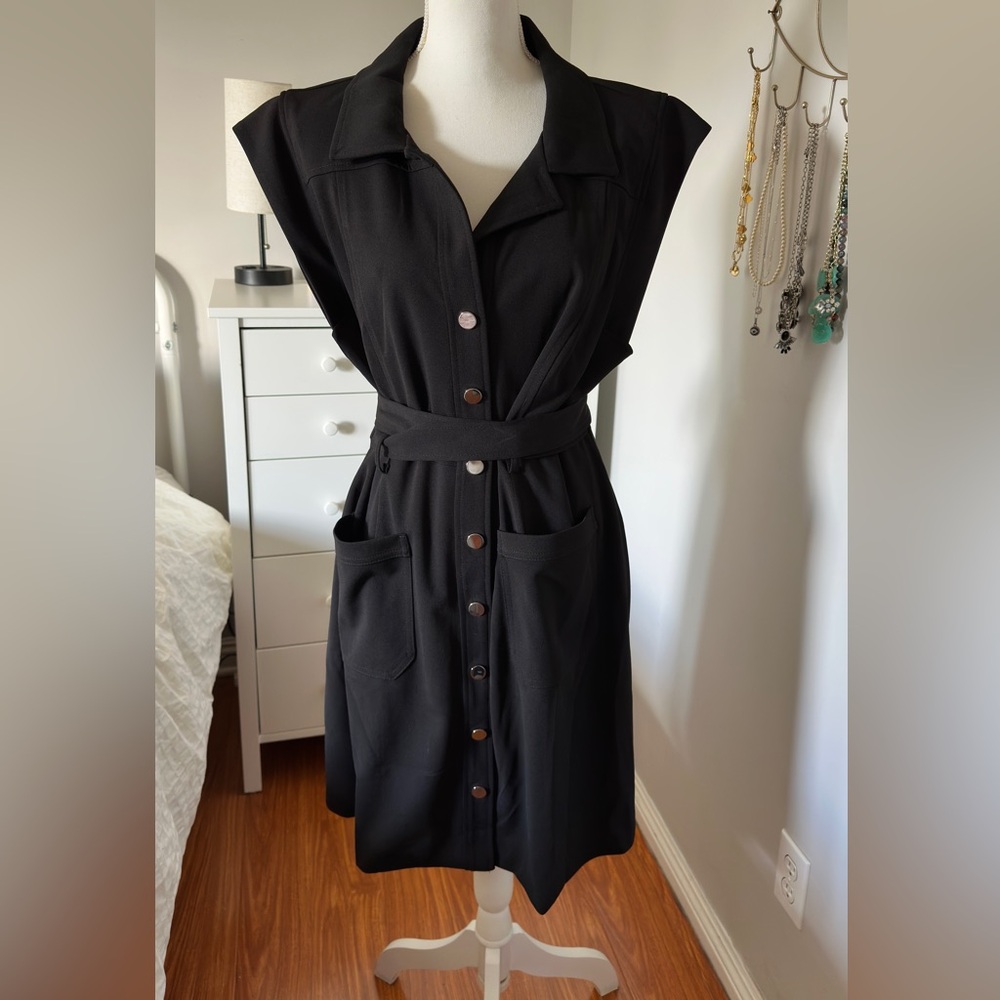 DKNY Black Midi Dress with Belt